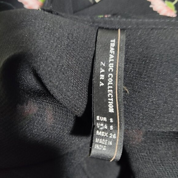 ZARA TRAFALUC black floral chiffon off shoulder top S - Picture 5 of 6